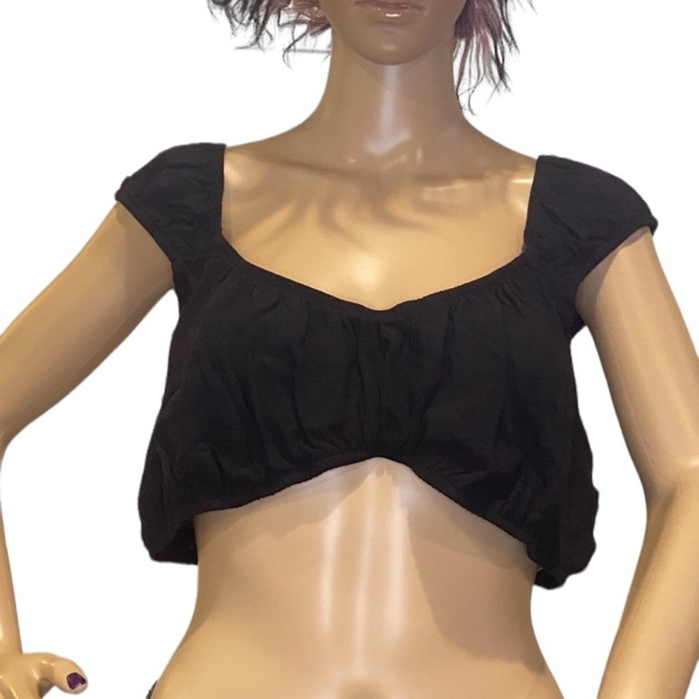 Wild Fable Very Short Cropped Capped Sleeves Black Top Size XL NWT